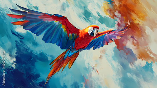 Colorful scarlet macaw parrot in studio setting wildlife photography indoor close-up vibrant feathers animal behavior. Animal Kingdom Inspirations. Illustration
