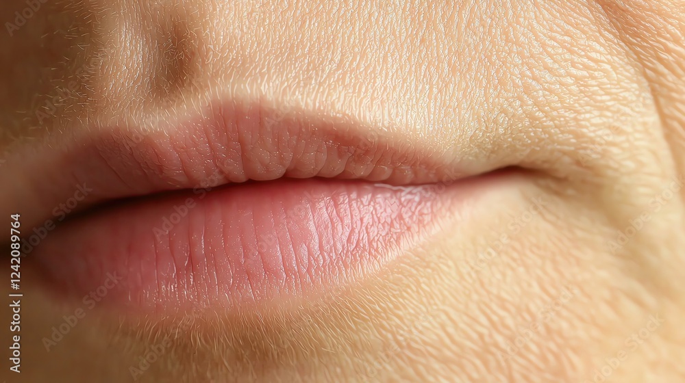 Obraz premium Facial skin texture concept. Close-up of aged skin on the face, showing detailed texture and natural imperfections, soft focus background, realistic lighting