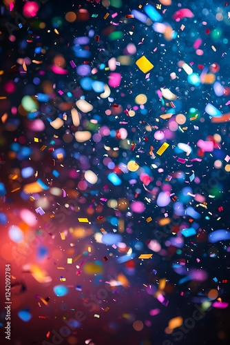 A colorful confetti burst, symbolizing celebration and joy, with a blurred background full of festive energy.