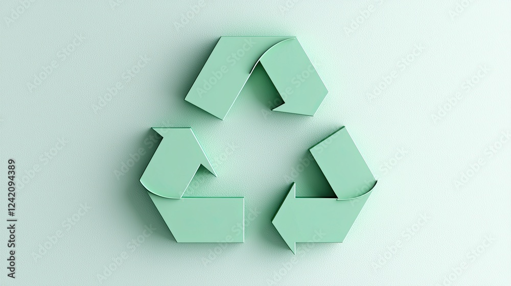 Recycle symbol in soft green color representing sustainability and environmental awareness on a light background Recycle symbol in soft green color representing sustainability and environmental awareness on a light background
