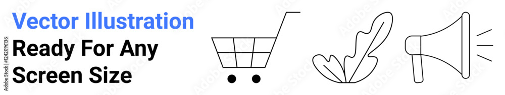 Simplistic line art of a shopping cart, quill feather, and megaphone. Ideal for marketing, advertising, e-commerce, creativity, communication, minimalism modern design flat landing page banner Simplistic line art of a shopping cart, quill feather, and megaphone. Ideal for marketing, advertising, e-commerce, creativity, communication, minimalism modern design flat landing page banner
