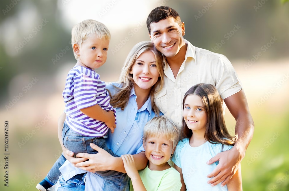 Happy young family relax outdoor