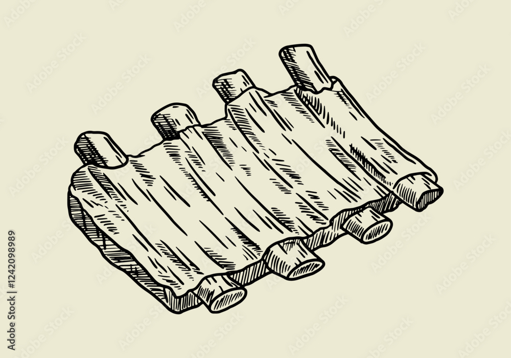 hand drawn sketch vector illustration of roast ribs 