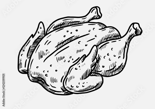 hand drawn illustration of roasted chicken 