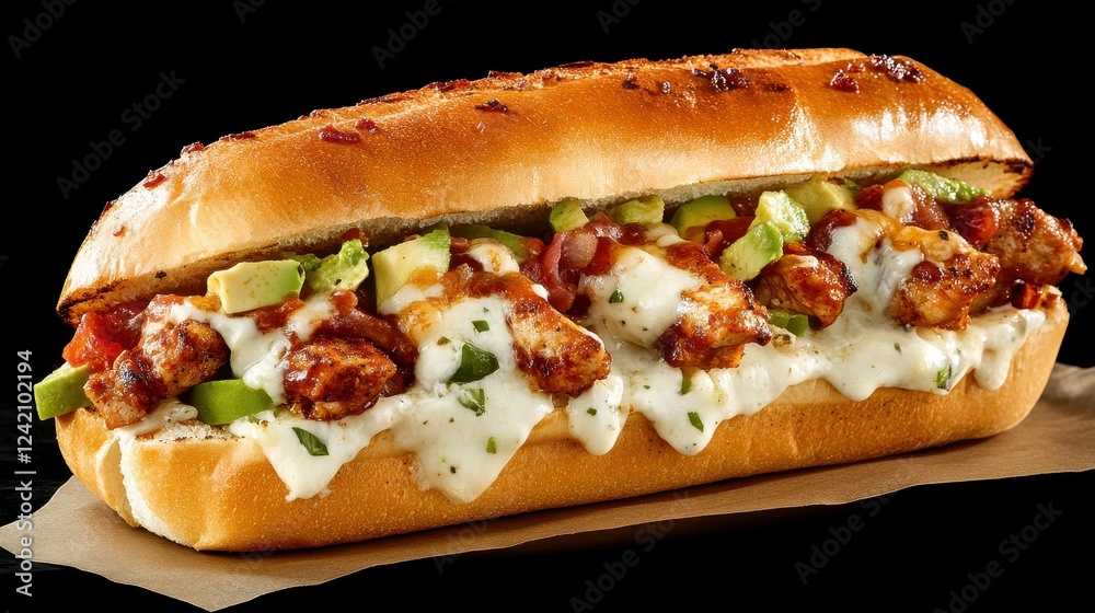 Delicious Chicken Submarine Sandwich with Fresh Toppings and Cheese