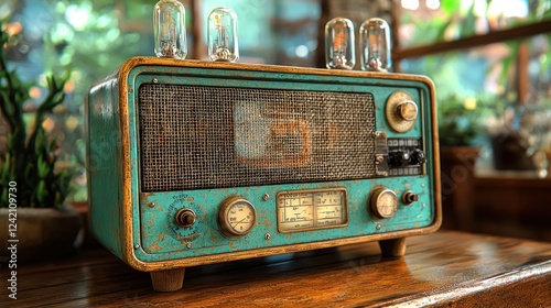 Vintage Teal Radio with Vacuum Tubes: A Retro Audio Delight