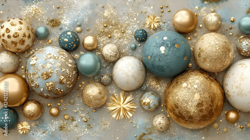 Elegant 3D Gold and Teal Sphere Abstract Background
