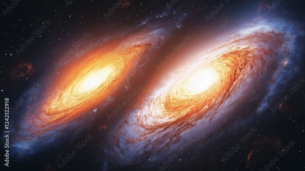 Obraz premium Galactic collision event outer space digital art cosmic environment wide viewpoint science concept