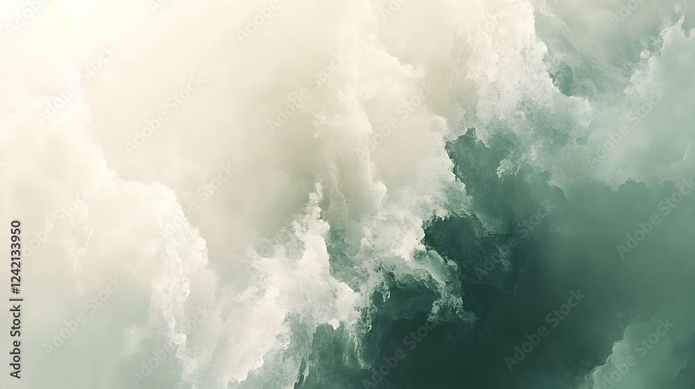 Fototapeta premium Abstract Green and White Cloud Background Illustration