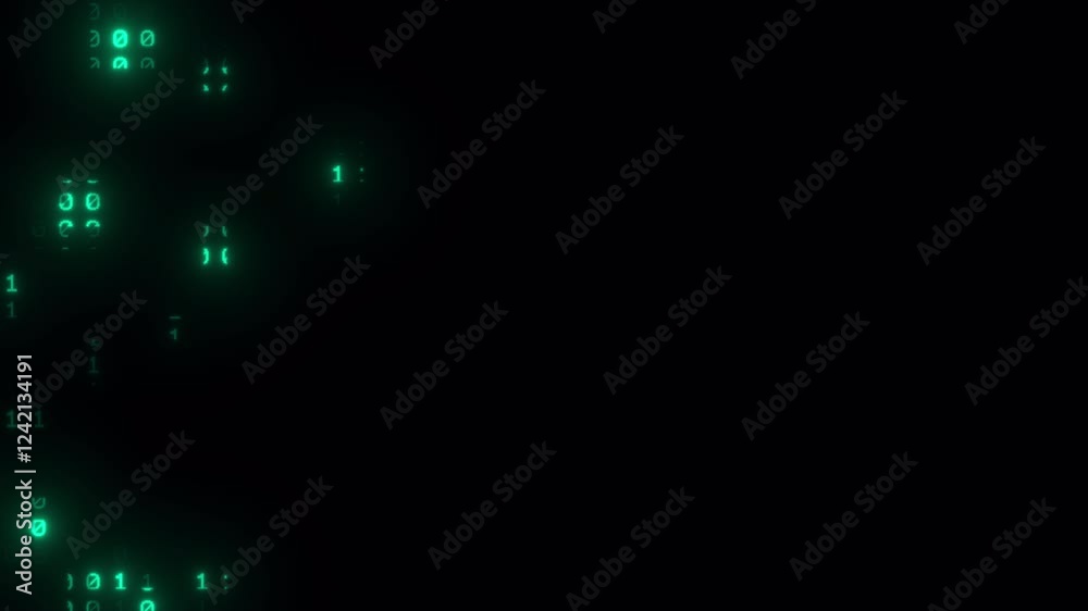 Green matrix raining binary code ascii strings of 0 and 1 fall from top to bottom, copycyberspace, cyber attack hacking, computer protection, safety, privacy, internet security. Copy Space, Alpha, 4K 