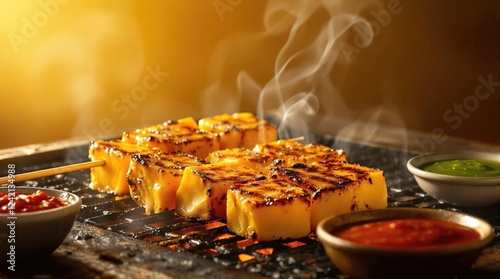 Queijo Coalho Grilled Cheese Skewers, Brazilian Restaurant Food Menu Photography