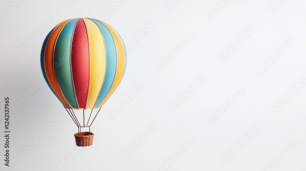 Naklejka premium Colorful Hot Air Balloon Floating in a Clear Sky Against White Background