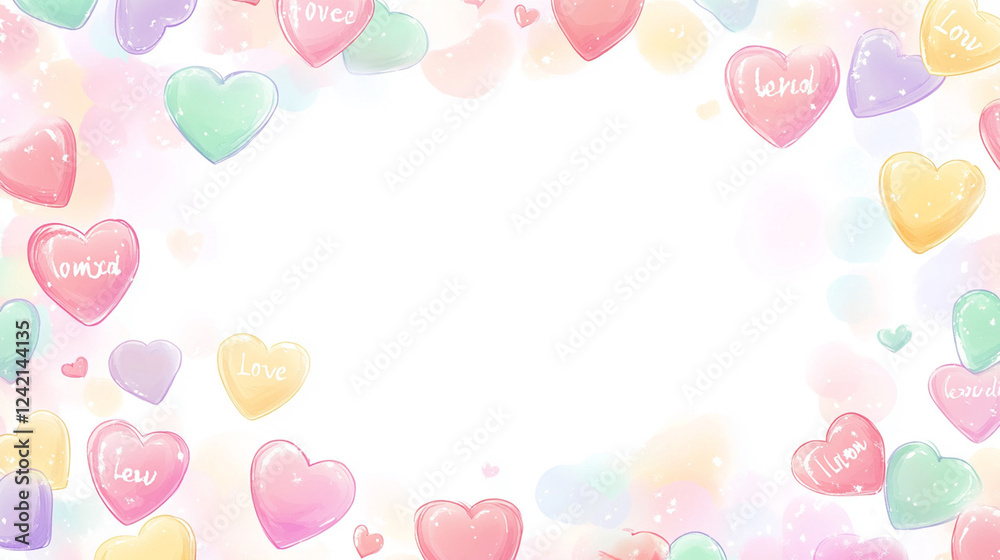 Scattered heart decorations in vibrant shades of pink and red, forming a playful and festive Valentines Day arrangement Scattered heart decorations in vibrant shades of pink and red, forming a playful and festive Valentines Day arrangement