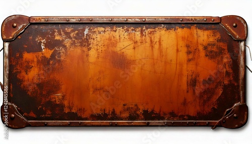 Isolated vintage metal sign with rust and weathered edges, on a white background, perfect for text or branding
