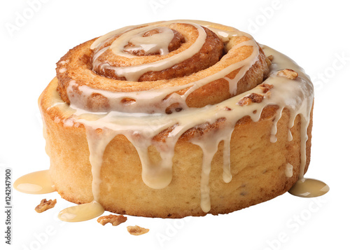 Delicious cinnamon roll drizzled with creamy frosting on a clean background showcasing a sweet treat perfect for dessert lovers Transparent PNG
