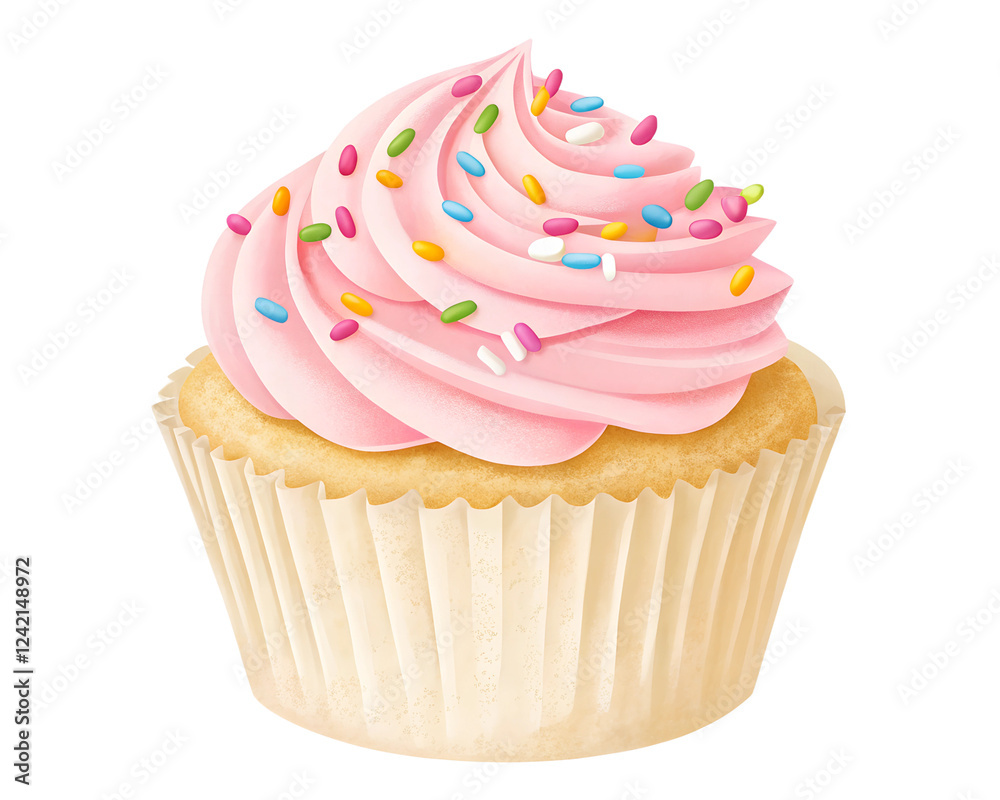 Sweet cupcake with pink frosting and colorful sprinkles on a white background, perfect for celebrations and desserts transparent background png Sweet cupcake with pink frosting and colorful sprinkles on a white background, perfect for celebrations and desserts transparent background png