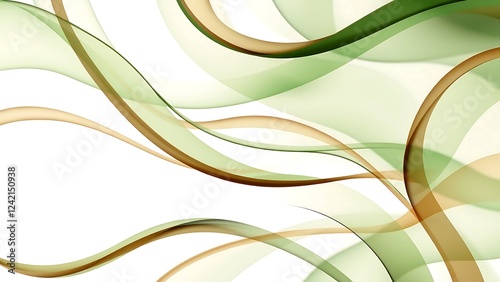 Abstract background green brown flowing waves overlapping lines light white backdrop modern design elegant pattern