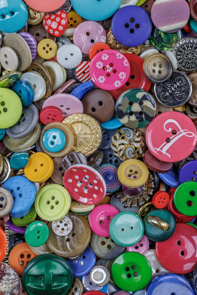 Close-up of variety of colorful buttons. Close-up of variety of colorful buttons.