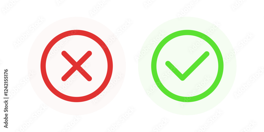 check mark icon button set. check box icon with right and wrong buttons and yes or no checkmark icons in green tick box and red cross. vector illustration check mark icon button set. check box icon with right and wrong buttons and yes or no checkmark icons in green tick box and red cross. vector illustration