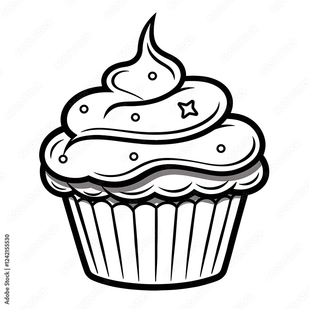 Line Art Illustration of a Cupcake Line Art Illustration of a Cupcake
