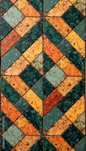 Rhombus diamond leaves in vintage retro style cement tile pattern , diamond, retro, leaves