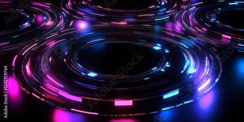 Futuristic neon circles creating a dynamic light display