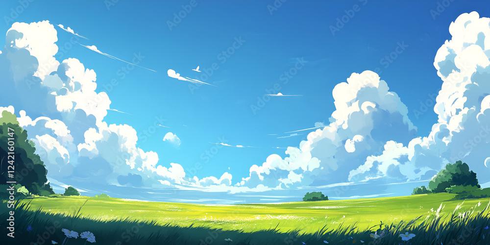 Fototapeta premium Blue Sky with Fluffy Clouds on a Sunny Day