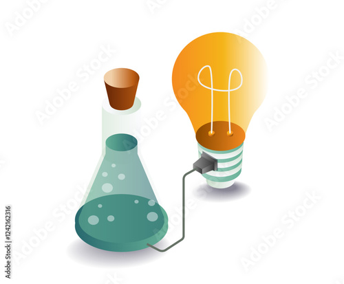 Experimental bottle symbol with idea lamp
