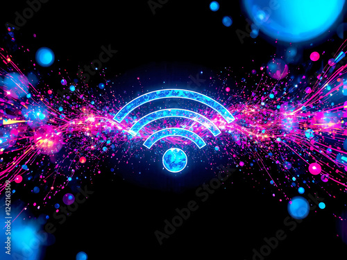 Leuchtendes WLAN-Leuchtendes WLAN-Symbol im digitalen RaumSymbol im digitalen Raum