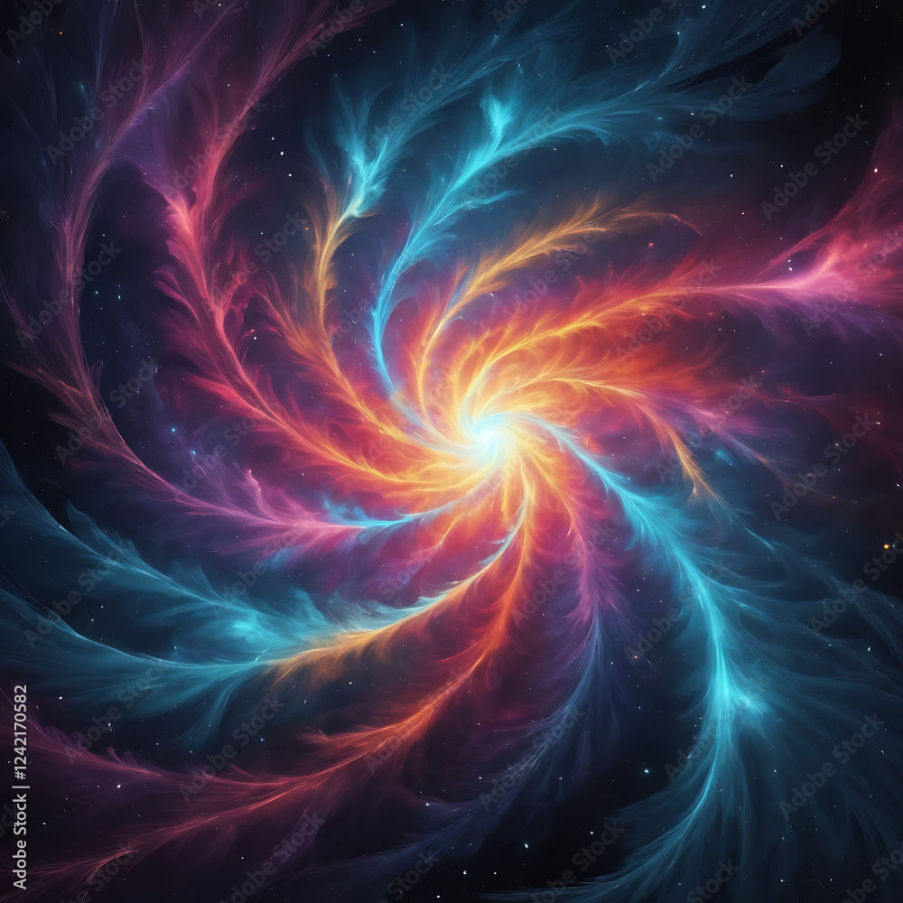 Obraz premium Swirling cosmic nebulae infused with electric filaments, pulsing with vibrant plasma energy.