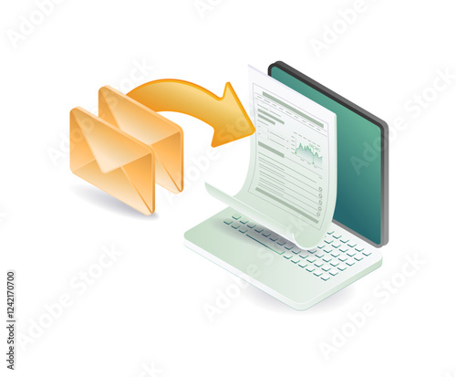 Computer email data analysis concept illustration