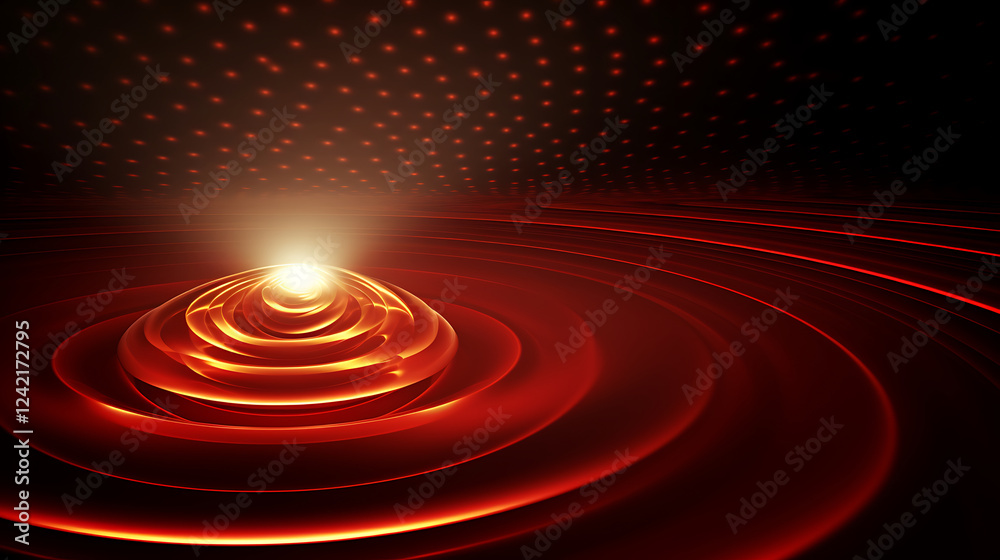 Fototapeta premium Red light energy ripple, dark background, abstract design, website banner