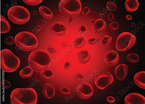 Red blood cells flowing through vein or artery representing human blood circulation