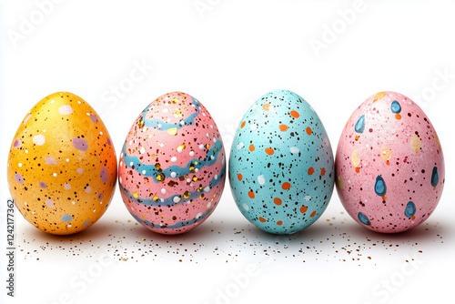 Obraz na płótnie Happy Easter.Set of Easter eggs with different textures on a white background.Spring holiday. Vector Illustration isolated. Happy easter eggs w salonie