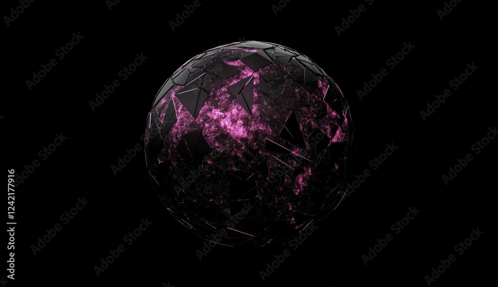 Abstract dark sphere with pink glowing cracks. Abstract dark sphere with pink glowing cracks.