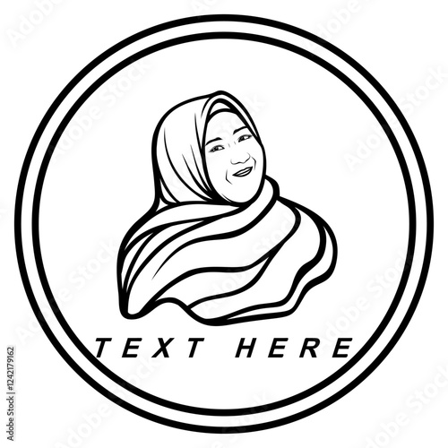 front-facing hijab-wearing woman logo black and white vector illustration