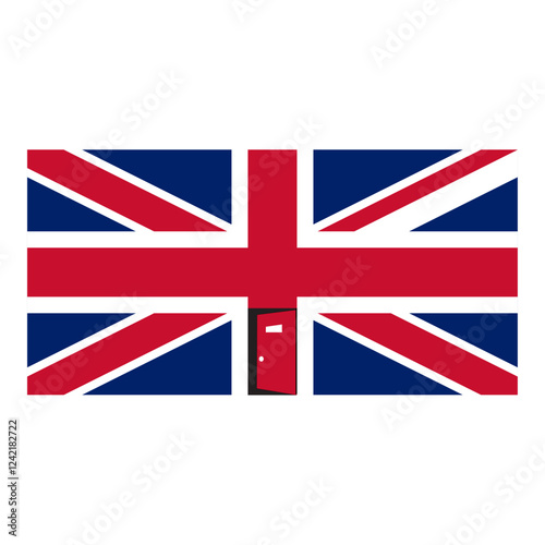 an open door in the United Kingdom   Union Jack  flag  welcoming immigrants and refugees
