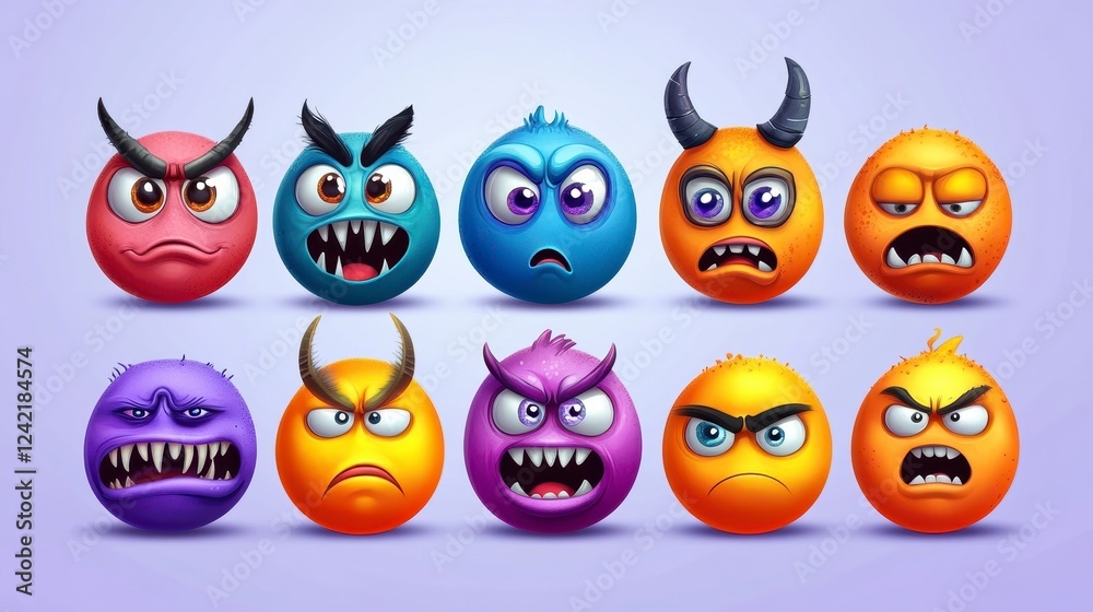 Colorful Cartoon Monsters with Various Expressions and Features Colorful Cartoon Monsters with Various Expressions and Features