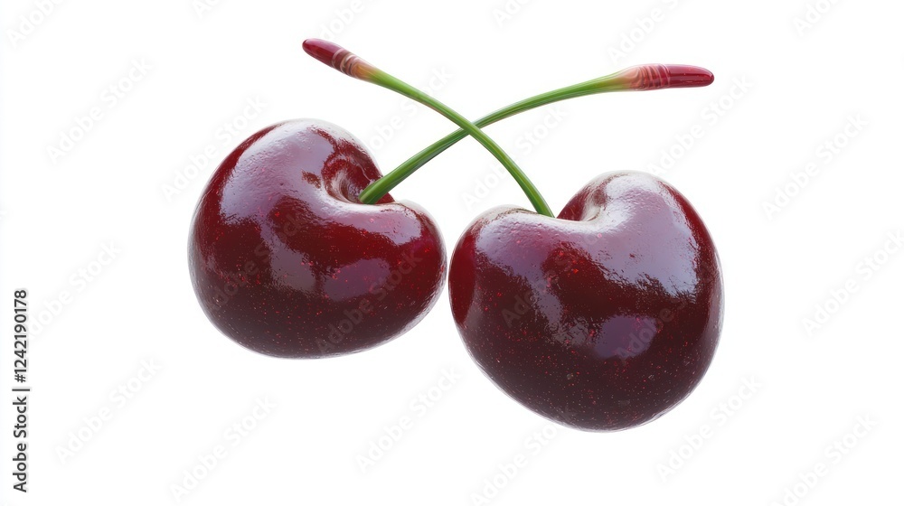 Two Ripe Red Cherries on White Background Two Ripe Red Cherries on White Background