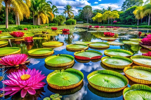 Victoria Amazonica Water Lilies in Pamplemousses Botanical Garden, Mauritius photo