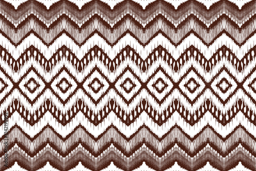 Ikat vector pattern, brown ethnic embroidery style, hand draw painting, fabric abstract.