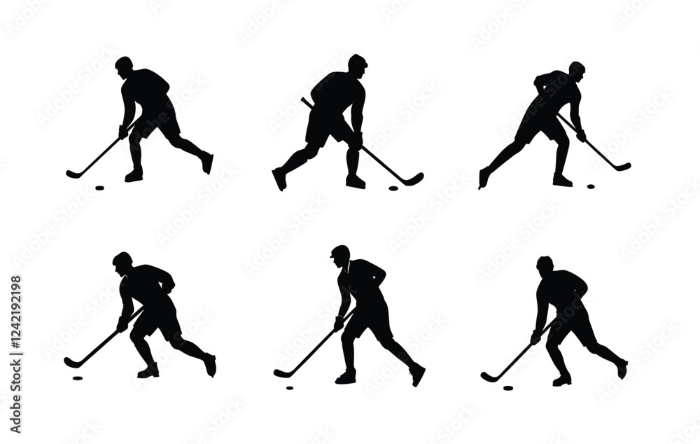Naklejka premium Dynamic Ice Hockey Players in Action Silhouettes