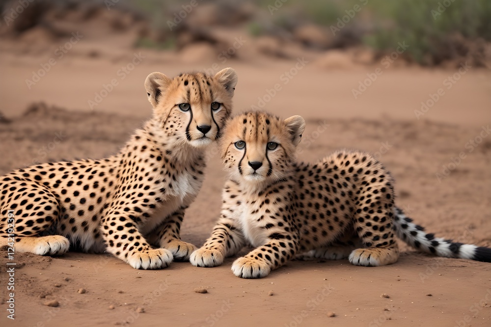 Obraz premium The Cute Baby Cheetah Brothers