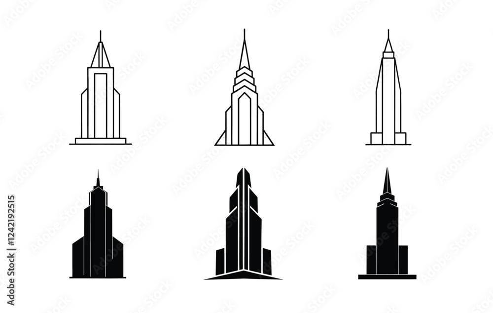 Obraz premium Modern Skyscraper Silhouette Set for Design Projects
