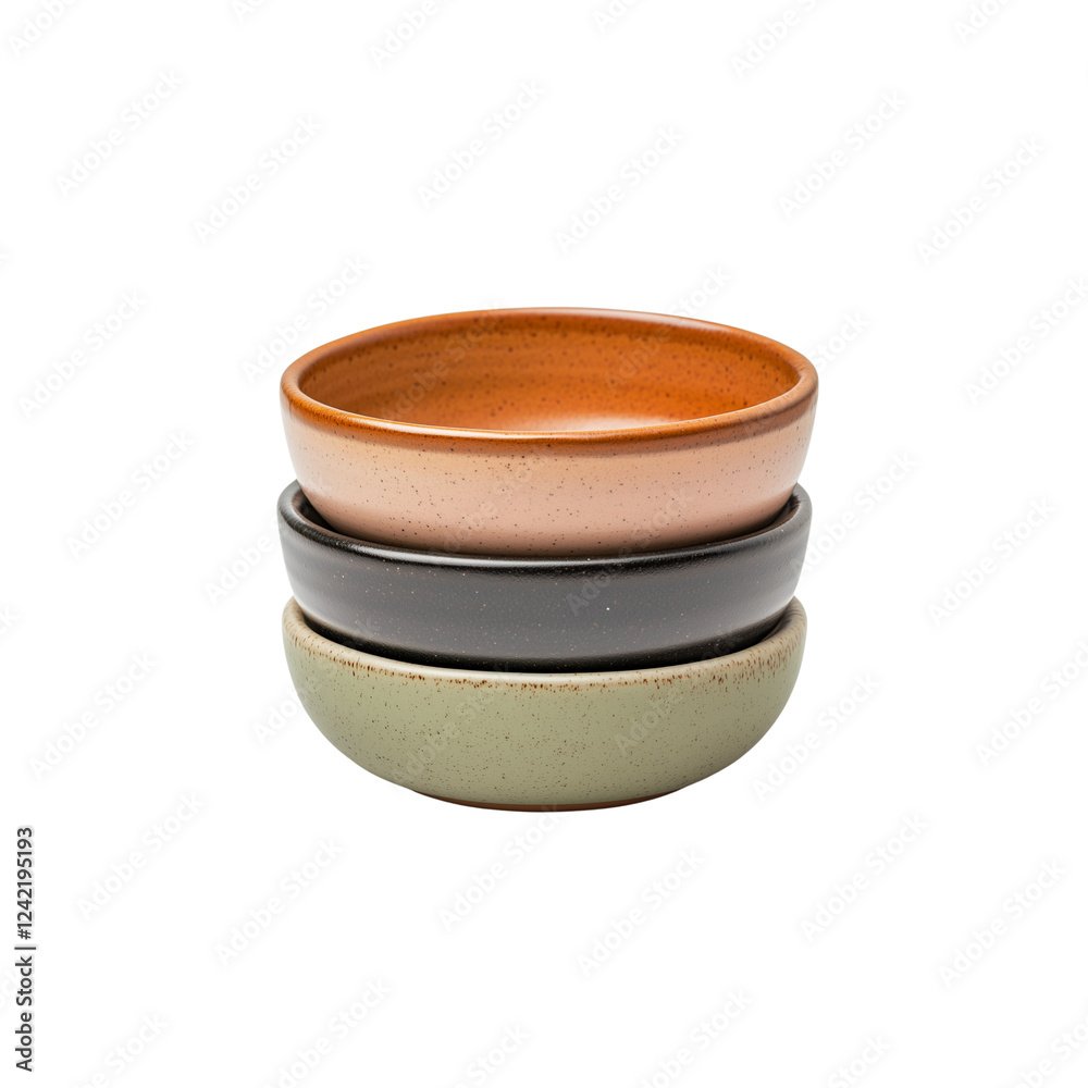 Three stacked bowls in earthy tones, showcasing a blend of terracotta, gray, and green finishes, emphasizing simplicity and elegance. Three stacked bowls in earthy tones, showcasing a blend of terracotta, gray, and green finishes, emphasizing simplicity and elegance.