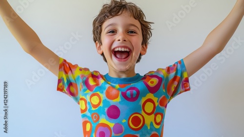 happy boy in colorful shirt photo