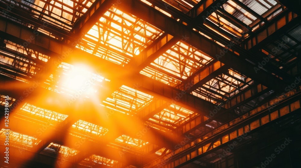 Obraz premium sunlit industrial warehouse interior