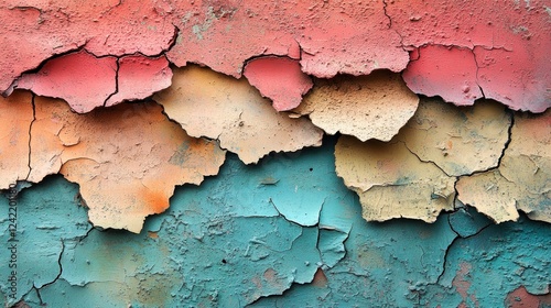 Colorful cracked paint texture on a weathered surface
