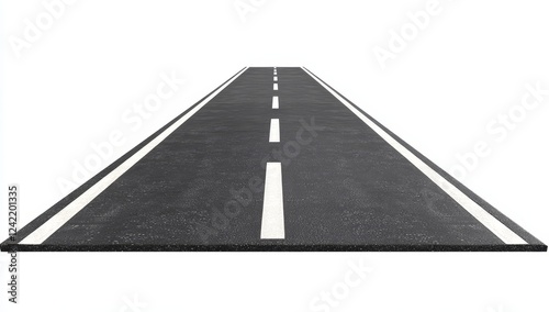 Straight asphalt road with white lane markings vanishing to perspective.
