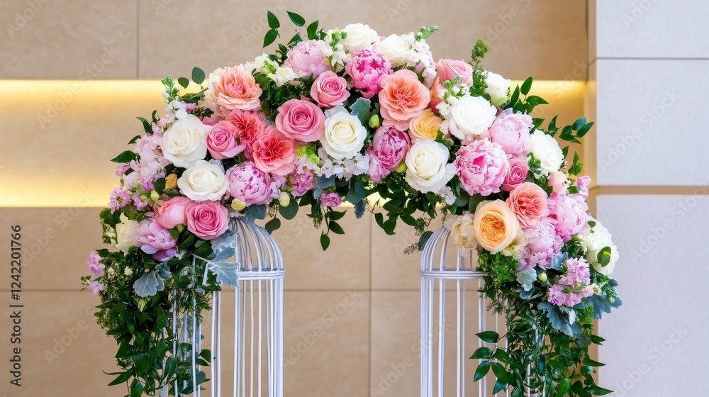 Naklejka premium Elegant Floral Arch with Roses and Peonies for Special Events